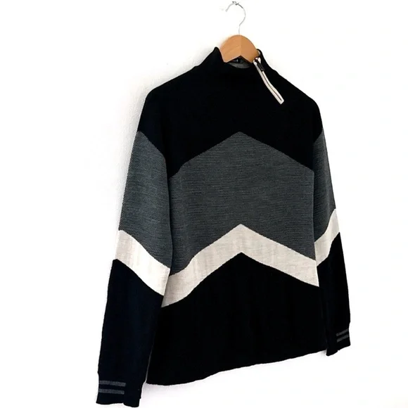 SmartWool Merino Wool Ski Sweater Cabincore Funnel Neck Large Black - Picture 3 of 12